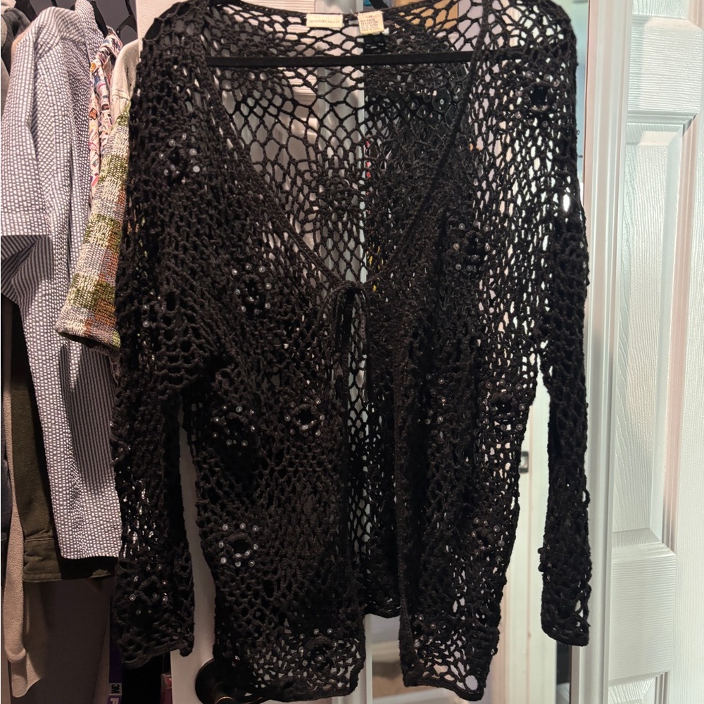 Vintage Black Crochet Open Knit Cardigan